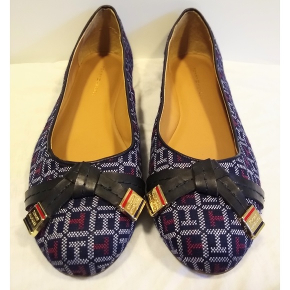 Tommy Hilfiger Ballet Flats Logo Weave Blue Red 8 - Picture 2 of 6